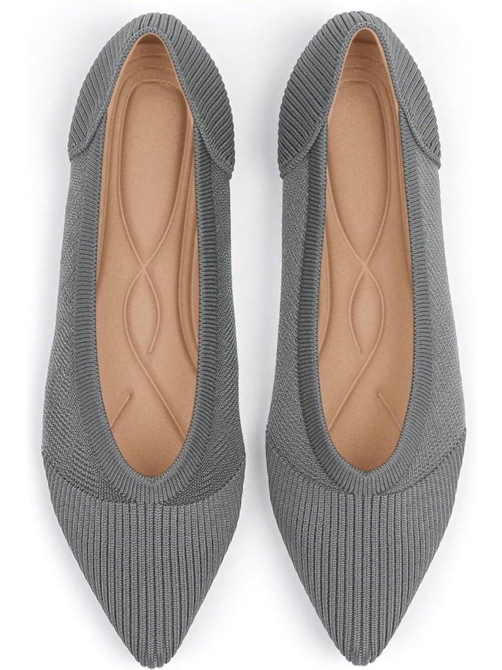 Women's Grey Comfortable Dressy Mesh Pointed Toe Pull On Knit Ballet Flat Shoes